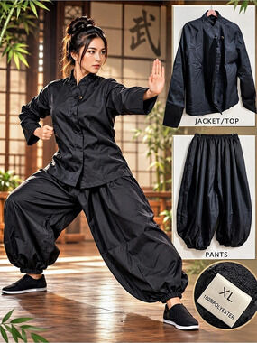 Black Polyester Tai Chi Two-Piece Set XL Costume